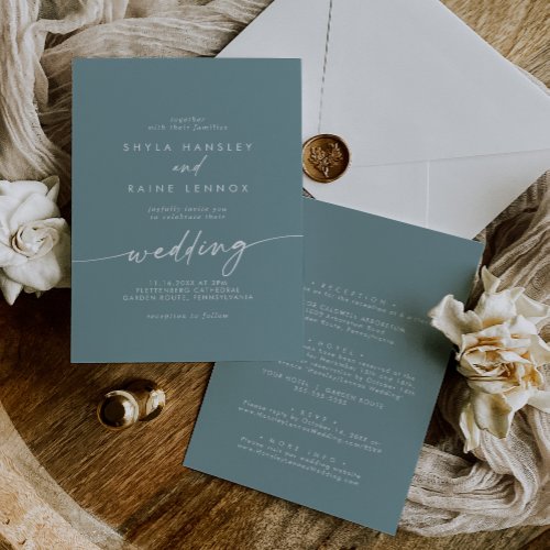 Boho Chic Seafoam Teal Front and Back Wedding Invitation