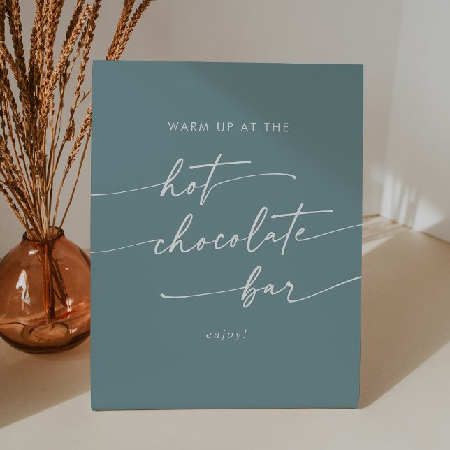 Boho Chic Seafoam Teal Hot Chocolate Bar Pedestal Sign (Creator Uploaded)