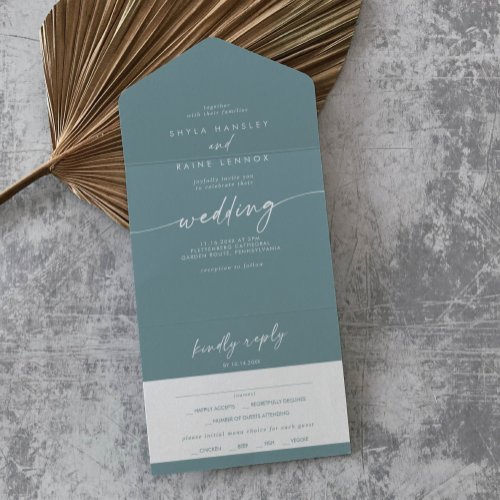 Boho Chic Seafoam Teal Meal Choice RSVP Wedding All In One Invitation