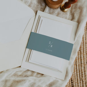 Boho Chic Seafoam Teal Monogram Wedding Invitation Belly Band