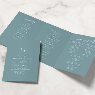Boho Chic Seafoam Teal Monogram Wedding Tri-Fold Program