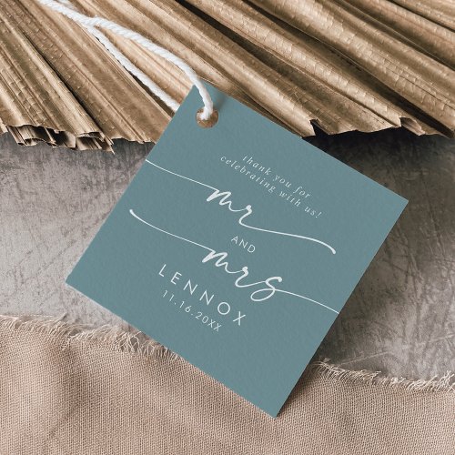 Boho Chic Seafoam Teal Mr and Mrs Wedding Favor Tags