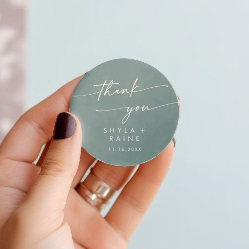 Boho Chic Seafoam Teal Thank You Wedding Favor Classic Round Sticker