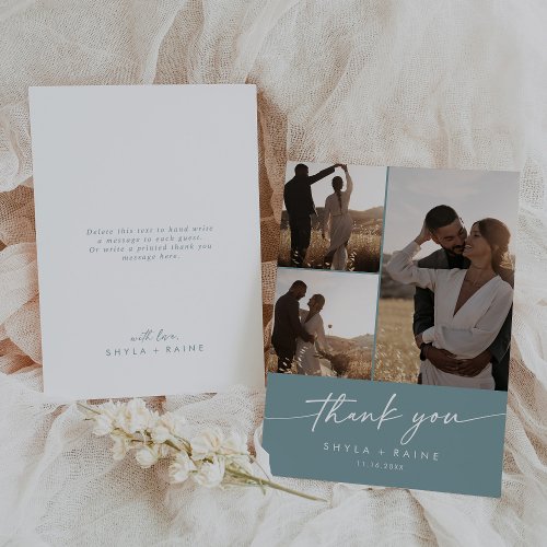 Boho Chic Seafoam Teal Wedding Photo Collage Thank You Card