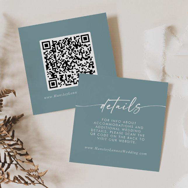 Boho Chic Seafoam Teal Wedding QR Code Details Enclosure Card (Creator Uploaded)