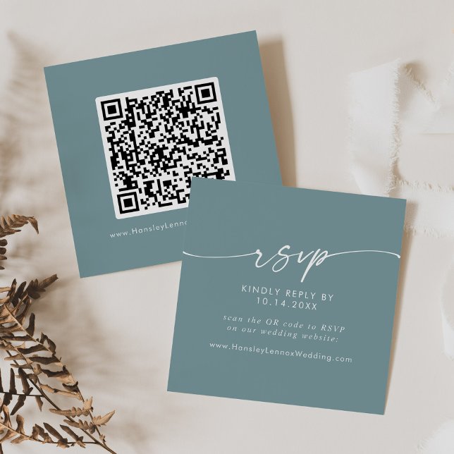 Boho Chic Seafoam Teal Wedding QR Code RSVP Enclosure Card (Creator Uploaded)