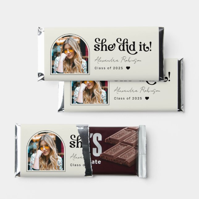 Boho Chic She Did It Graduation Hershey Bar Favors (Front)