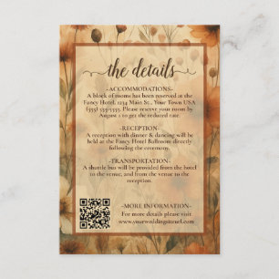 Boho Chic Sienna Floral Wedding Details QR Code Enclosure Card