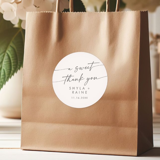 Boho Chic Silver Gray A Sweet Thank You Favor Classic Round Sticker (Creator Uploaded)