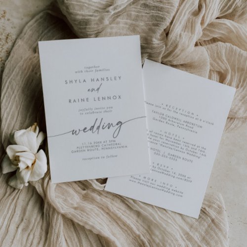 Boho Chic Silver Gray Front and Back Wedding Invitation