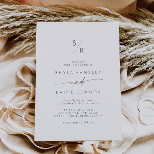 Boho Chic Silver Gray Monogram Wedding Invitation