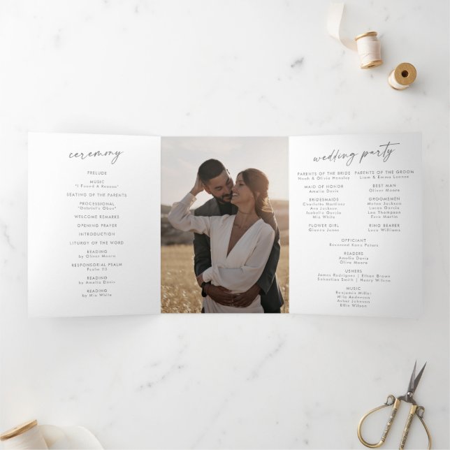 Boho Chic Silver Gray Monogram Wedding Tri-Fold Program (Inside)