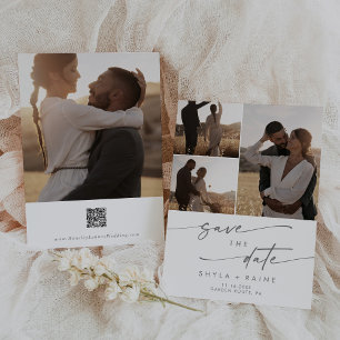 Boho Chic Silver Gray Multi Photo QR Code Save The Date
