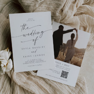 Boho Chic Silver Gray Photo QR Code Wedding Invitation