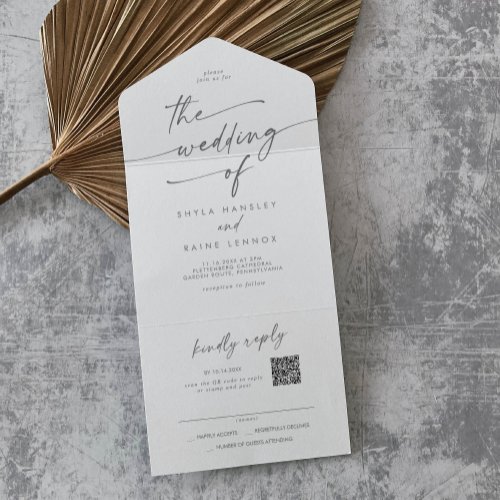 Boho Chic Silver Gray QR Code Mail In Wedding All In One Invitation