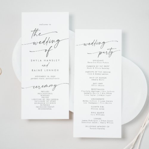 Boho Chic Silver Gray Tea Length Wedding Program