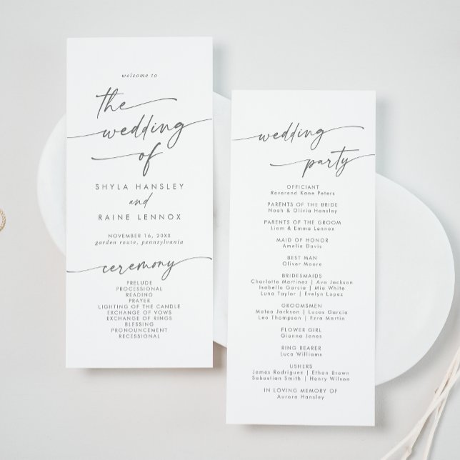 Boho Chic Silver Gray Tea Length Wedding Program (Creator Uploaded)
