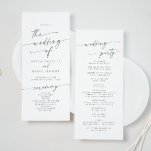 Boho Chic Silver Gray Tea Length Wedding Program