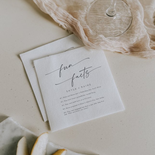 Boho Chic Silver Gray Wedding Fun Fact Napkins (Creator Uploaded)