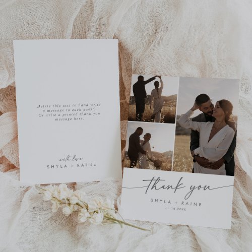 Boho Chic Silver Gray Wedding Photo Collage Thank You Card