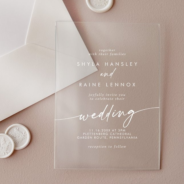 Boho Chic Simple Rustic White Clear Wedding Acrylic Invitations (Creator Uploaded)