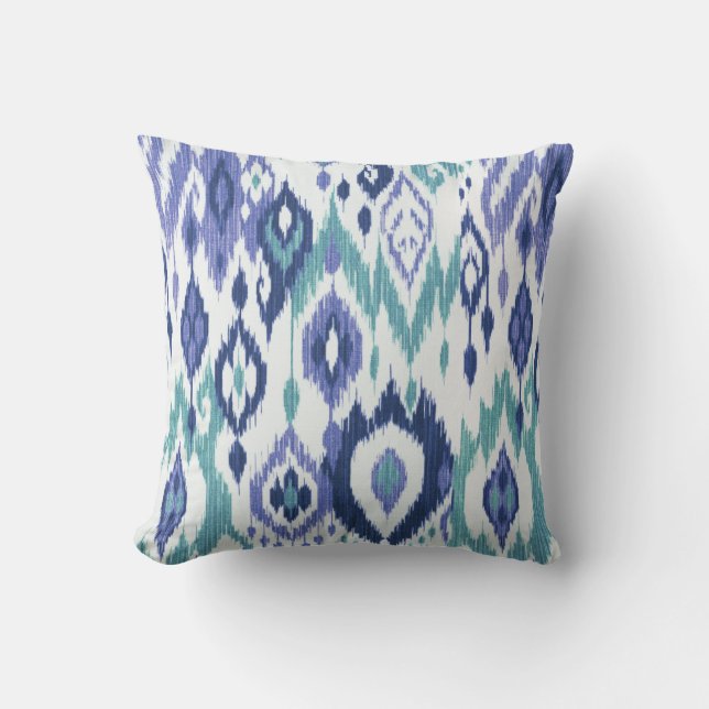 Boho Chic slate aqua icy blue Ikat Tribal Tapestry Throw Pillow (Front)