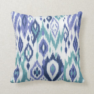 Boho Chic slate aqua icy blue Ikat Tribal Tapestry Throw Pillow