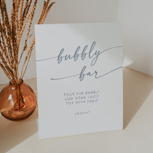 Boho Chic Slate Blue Bubbly Bar Wedding Pedestal Sign