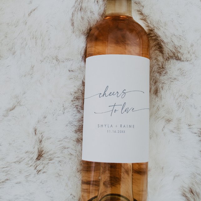 Boho Chic Slate Blue Cheers to Love Wedding Wine Label (Creator Uploaded)