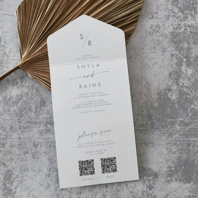 Boho Chic Slate Blue Dual QR Code Wedding All In One Invitation (Creator Uploaded)
