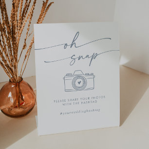 Boho Chic Slate Blue Oh Snap Wedding Hashtag Pedestal Sign