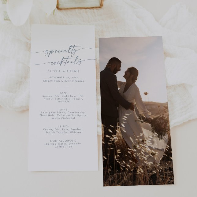 Boho Chic Slate Blue Photo Specialty Cocktails Menu (Creator Uploaded)