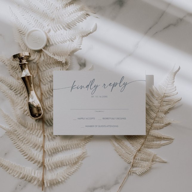 Boho Chic Slate Blue Simple Wedding RSVP Card (Creator Uploaded)