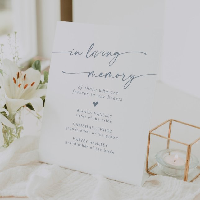 Boho Chic Slate Blue Wedding In Loving Memory Pedestal Sign (Creator Uploaded)