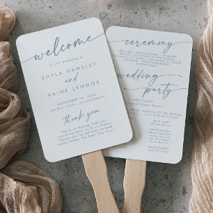 Boho Chic Slate Blue Wedding Program Hand Fan