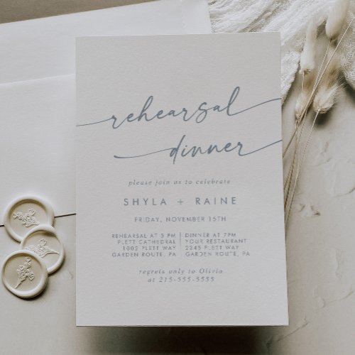 Boho Chic Slate Blue Wedding Rehearsal Dinner Invitation