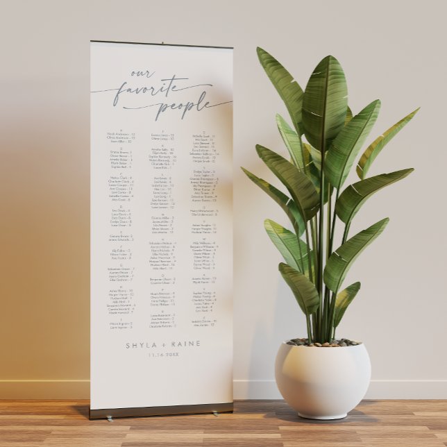 Boho Chic Slate Blue Wedding Seating Chart Retractable Banner (Creator Uploaded)