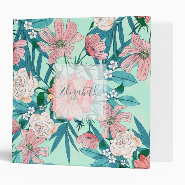 Boho chic spring garden flowers illustration 3 ring binder (Front/Inside)