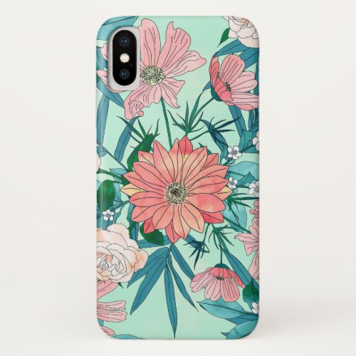 Boho chic spring garden flowers illustration iPhone x case