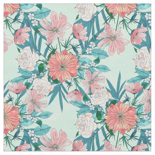 Boho chic spring garden flowers illustration fabric