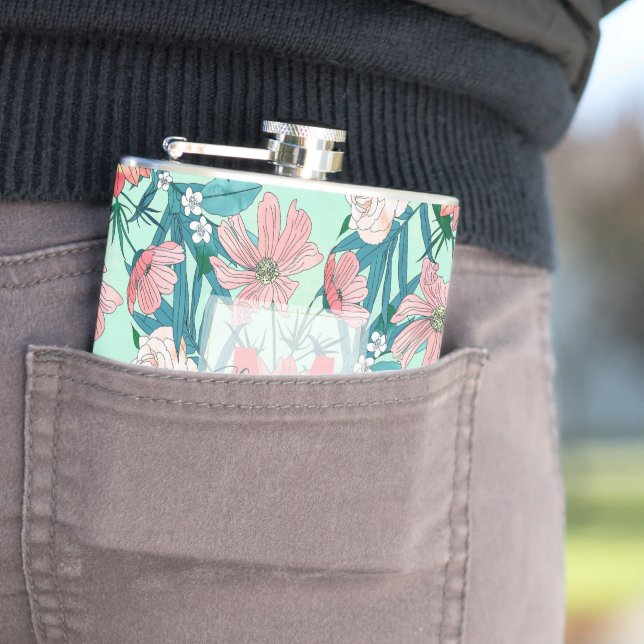 Boho chic spring garden flowers illustration flask (In Situ)