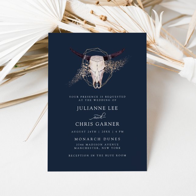 Boho Chic Steer Skull Wedding Invitation (Creator Uploaded)