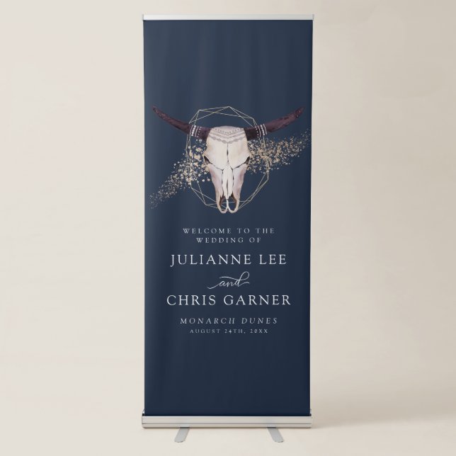 Boho Chic Steer Skull Wedding Invitation Retractable Banner (Front)