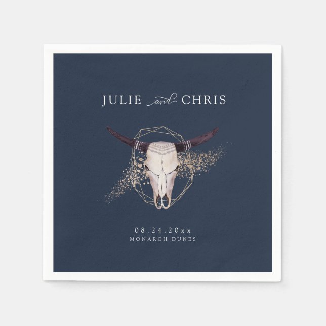 Boho Chic Steer Skull Wedding Napkins (Front)