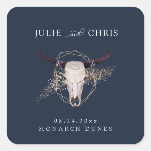 Boho Chic Steer Skull Wedding Square Sticker