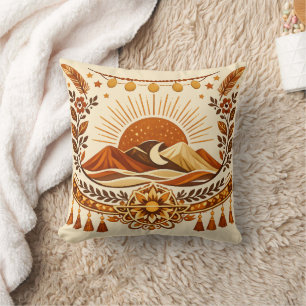 Boho Chic Sun & Mountain Throw Pillow