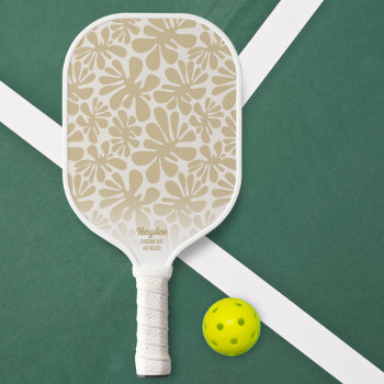 Boho Chic Tan Floral Pattern Custom Text Pickleball Paddle by colorfulgalshop at Zazzle