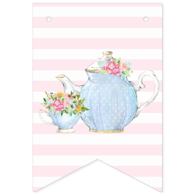 boho chic, tea party, cute, tea pot bunting flags (First Flag)