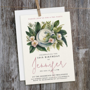 Boho Chic Tea Party Floral Watercolor Calligraphy Invitation