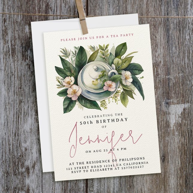 Boho Chic Tea Party Floral Watercolor Calligraphy Invitation (Creator Uploaded)